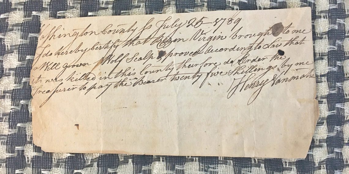 Greene Artifacts: 1789 Wolf Skin Bounty